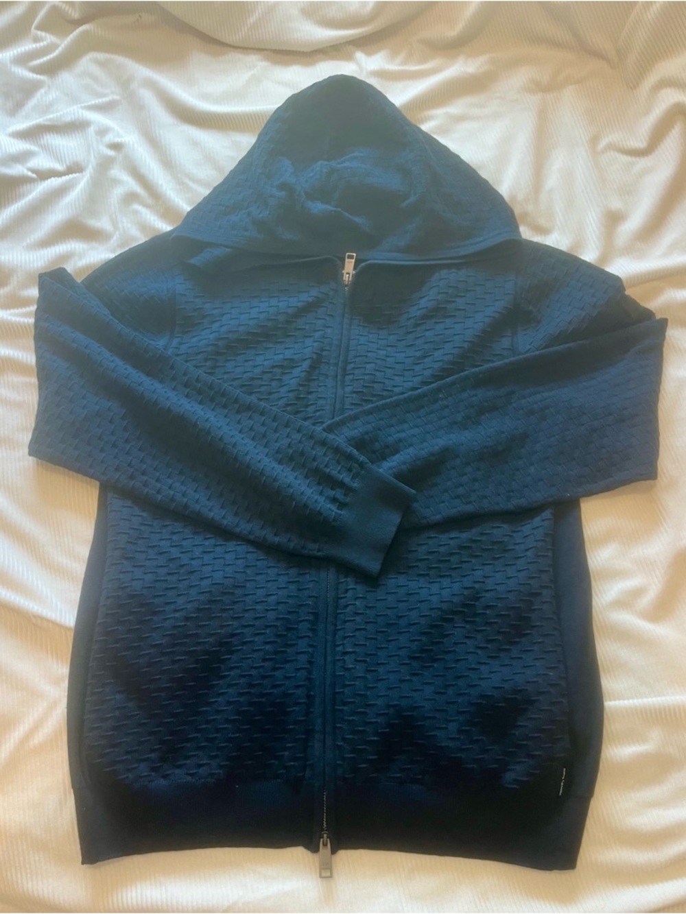 Armani Exchange Dark Navy Textured Zip Hoodie